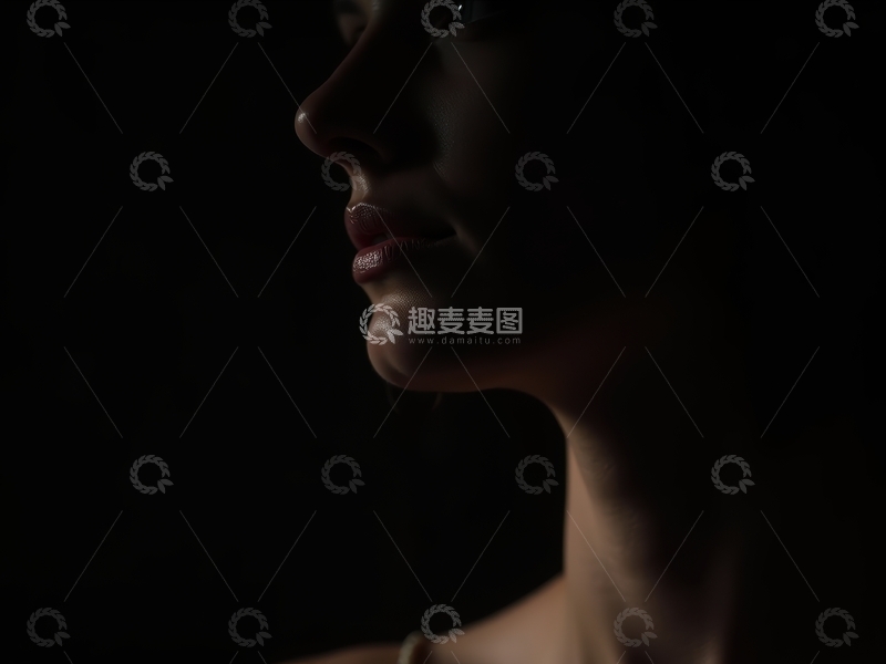 高清大图下载【趣麦麦图】黑暗中女子脸部和肩膀的侧面特写