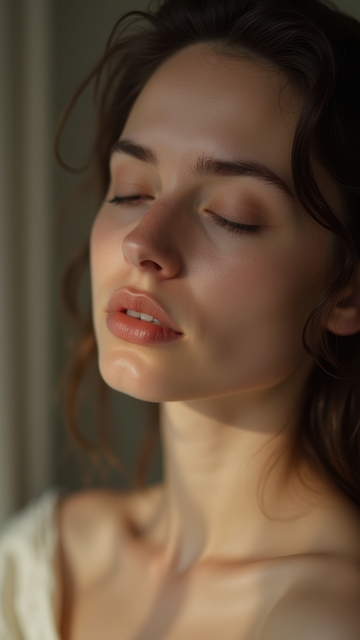 暖光下闭眼女子的静谧温柔姿态