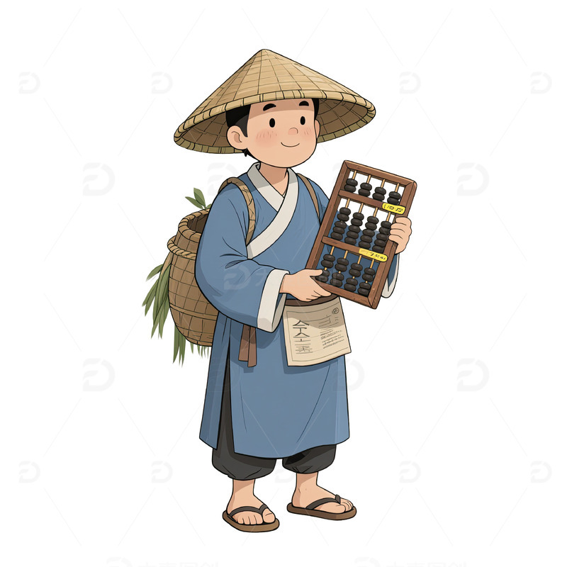 古代算盘背篓人