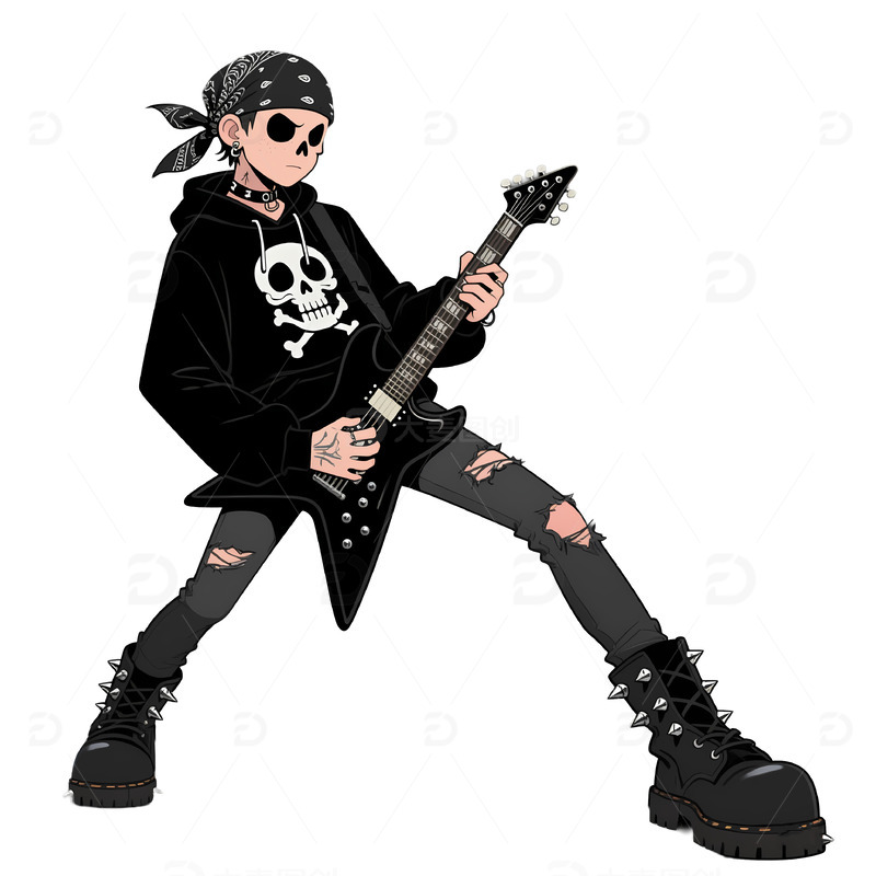高清大图下载【趣麦麦图】黑色摇滚风格的吉他手