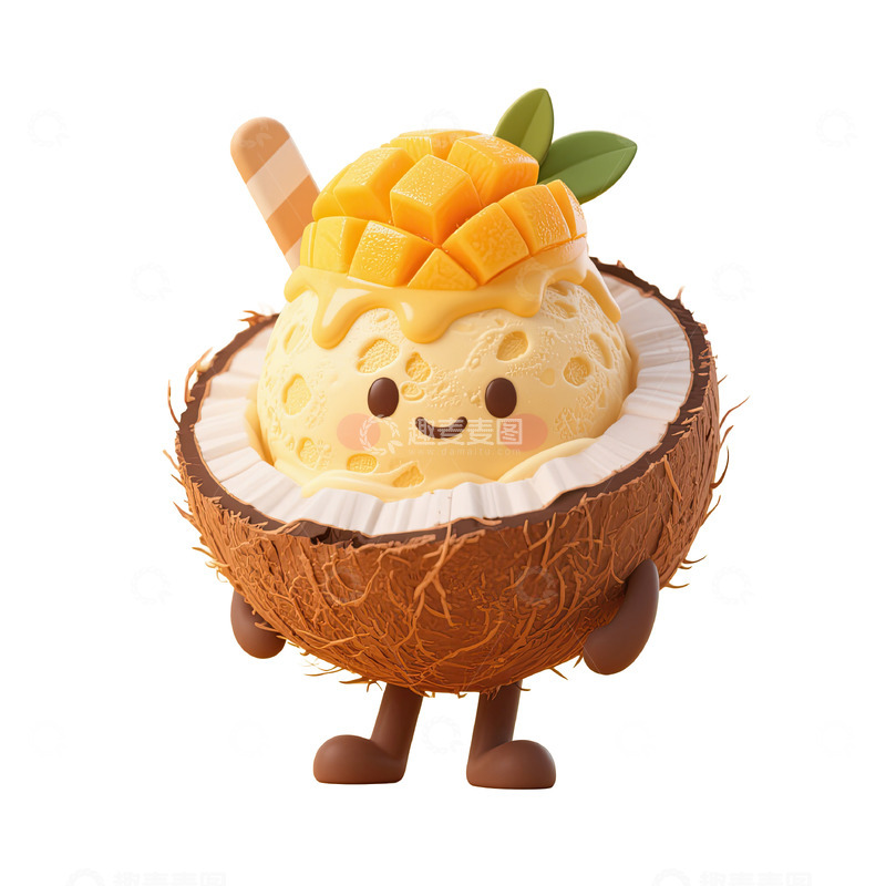 高清大图下载【趣麦麦图】椰子芒果冰淇淋1
