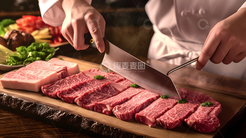高清大图下载【趣麦麦图】西餐牛排制作场景