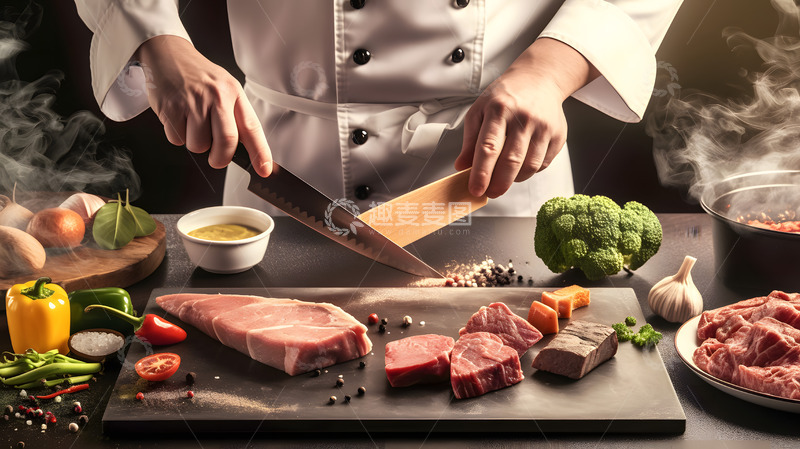 高清大图下载【趣麦麦图】西餐牛排制作场景1