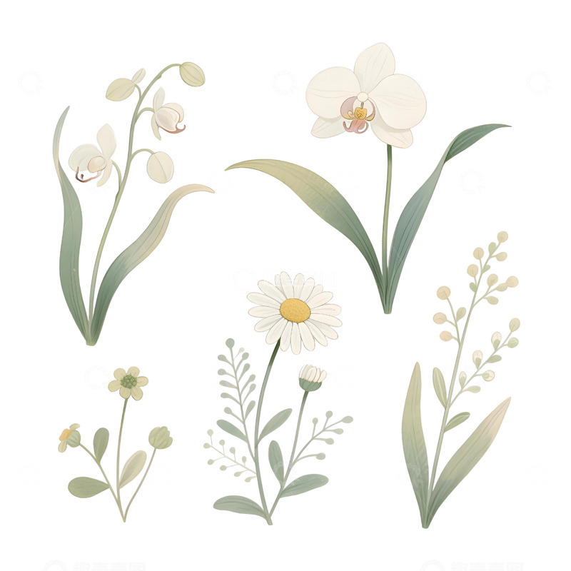 高清大图下载【趣麦麦图】花草插画免扣素材