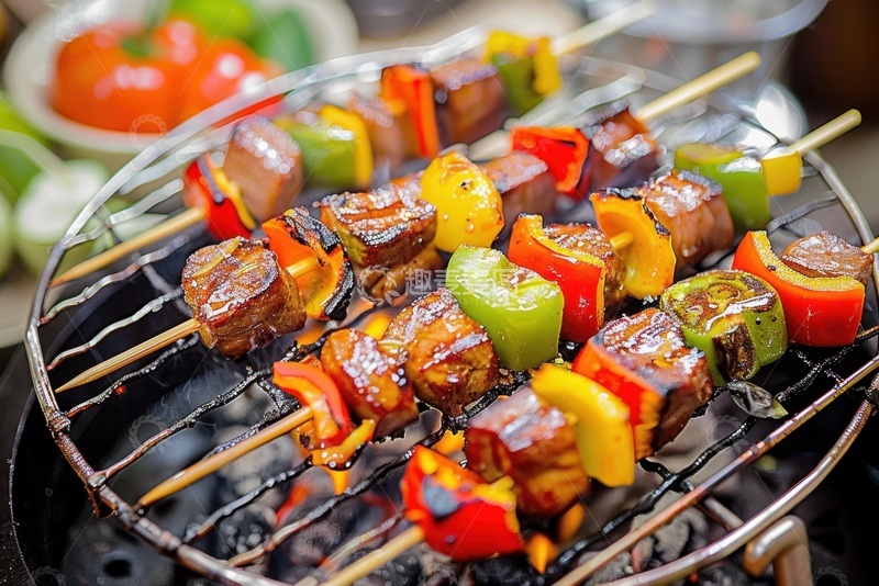 高清大图下载【趣麦麦图】烤架上的烧烤烤串
