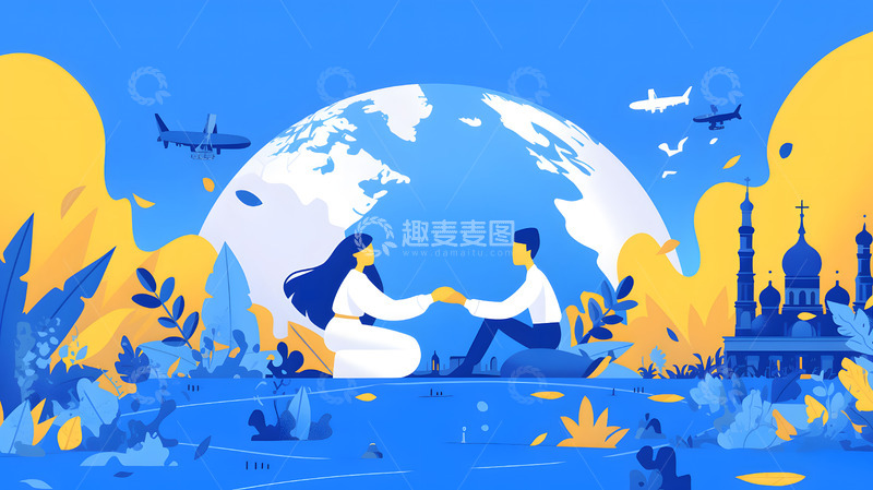 高清大图下载【趣麦麦图】世界友好交流握手矢量插画1
