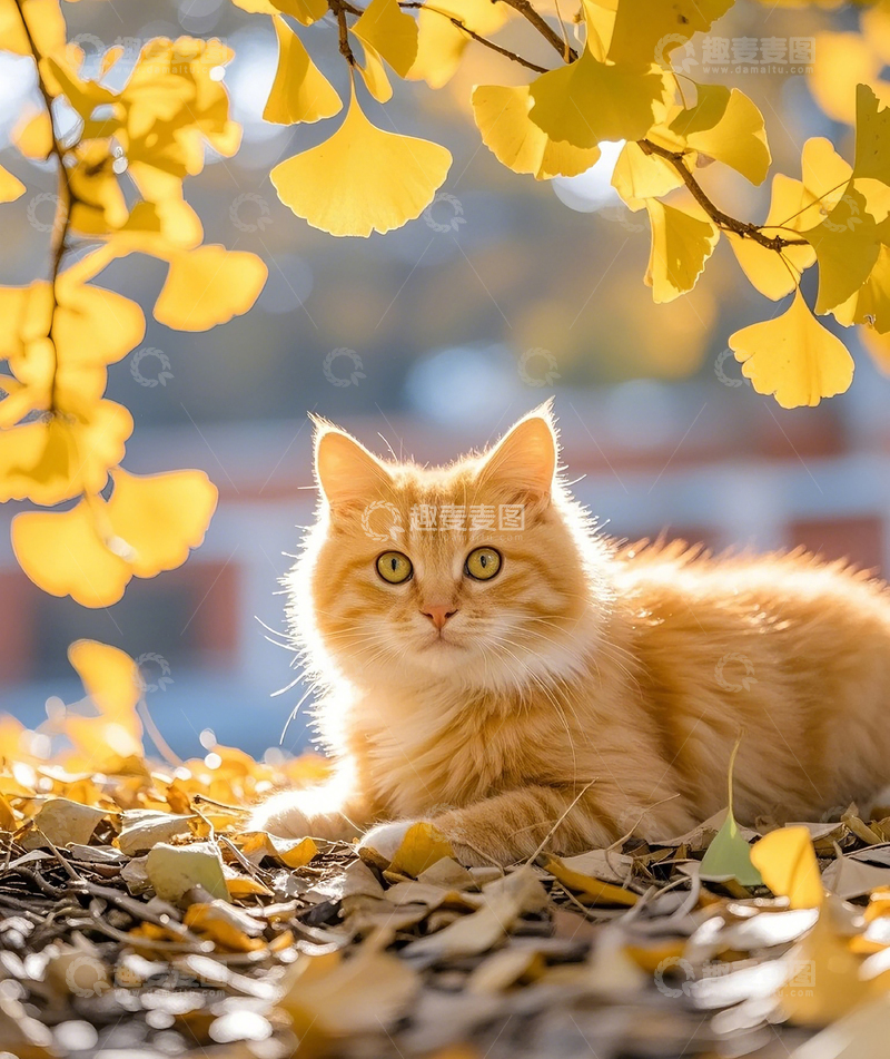 高清大图下载【趣麦麦图】银杏树下的小猫2