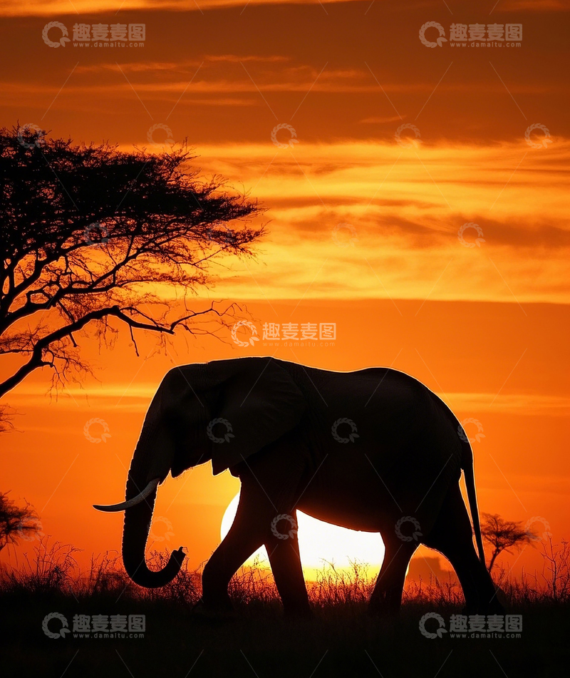 高清大图下载【趣麦麦图】大象剪影