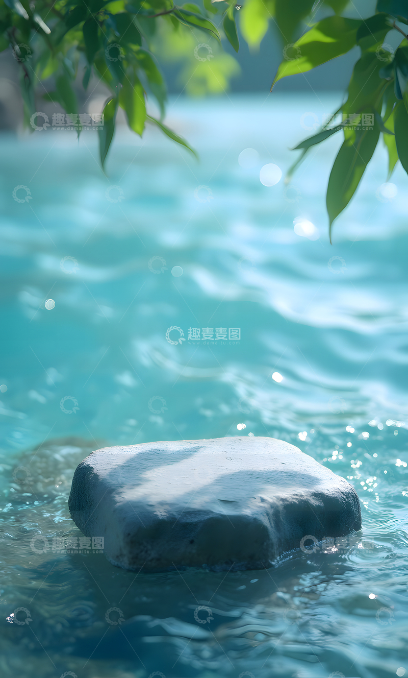 高清大图下载【趣麦麦图】户外山水溪流光影绿色大自然背景电商产品展示5