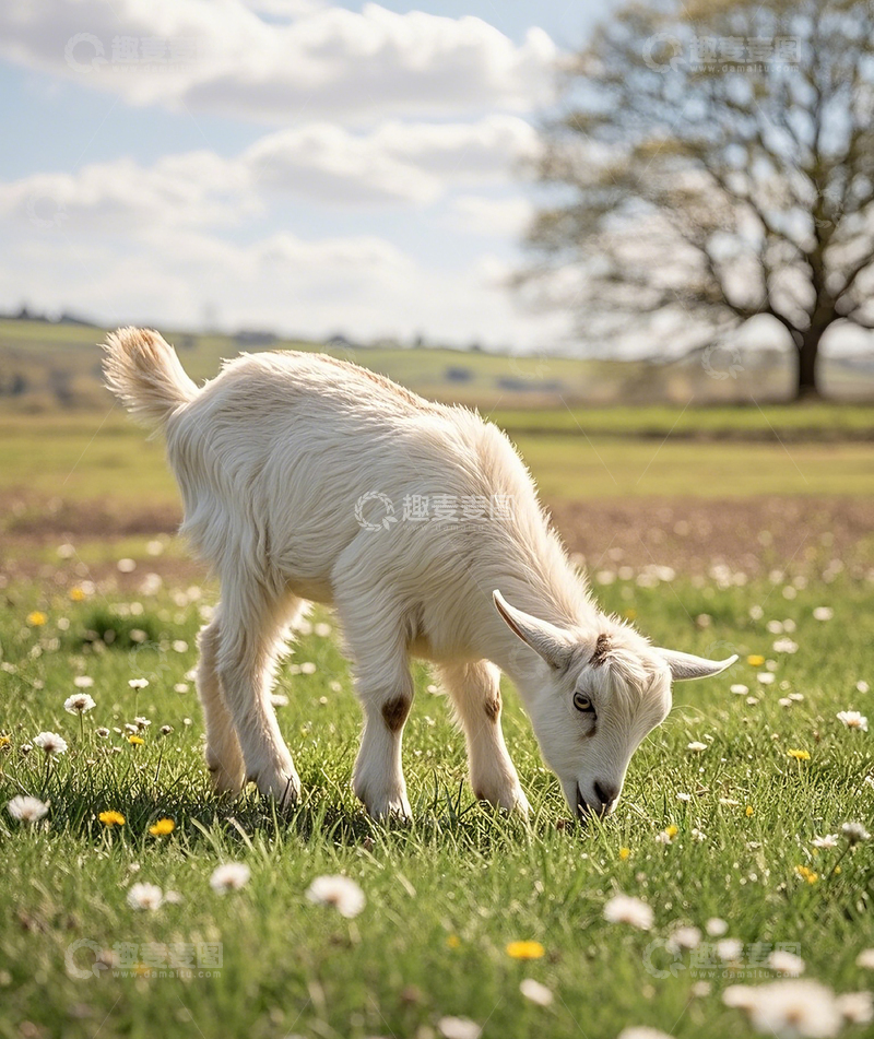 高清大图下载【趣麦麦图】低头吃草的小羊1