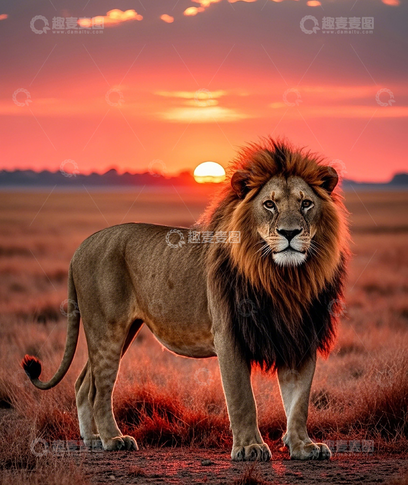 高清大图下载【趣麦麦图】夕阳下的狮子