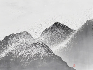 水墨粒子山峰背景