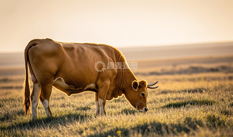 高清大图下载【趣麦麦图】低头吃草的牛1