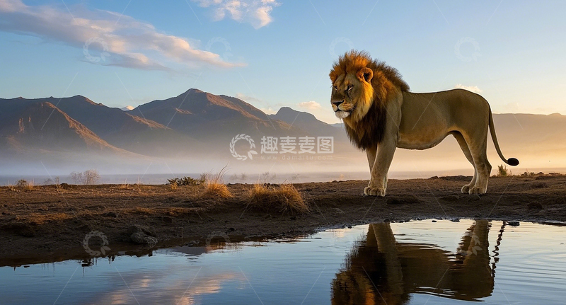 高清大图下载【趣麦麦图】湖边的狮子