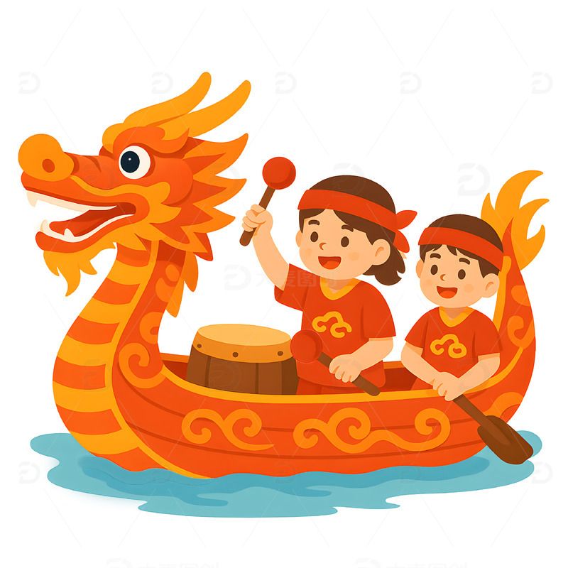 高清大图下载【趣麦麦图】传统龙舟赛端午节插画
