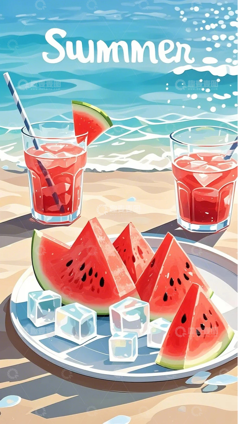 高清大图下载【趣麦麦图】-立夏 沙滩 海浪