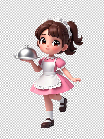 可爱的美女服务员卡通免扣元素