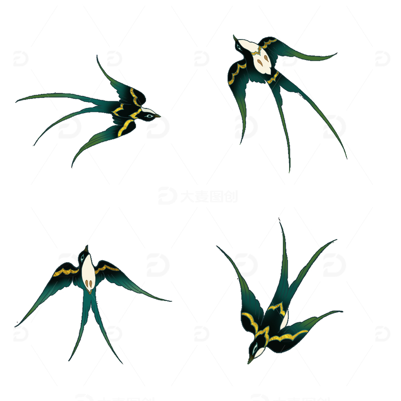 彩绘金箔的燕子