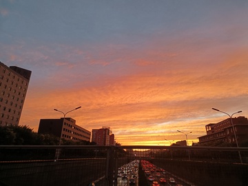 天空，云彩，夜景，城市，夕阳，火烧云，夜晚