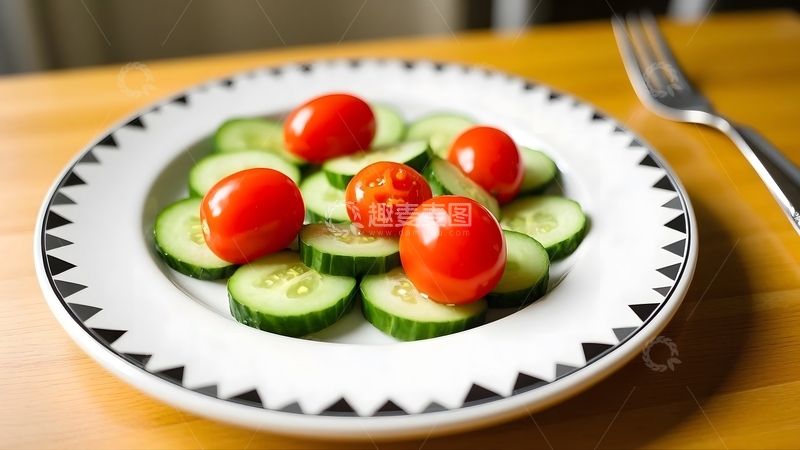 高清大图下载【趣麦麦图】盘子中放着切片黄瓜与小番茄