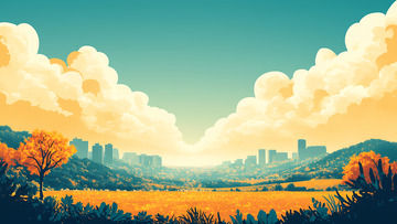 创意卡通手绘风景城市户外插画