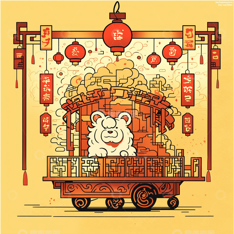 高清大图下载【趣麦麦图】舞狮剪影插画11