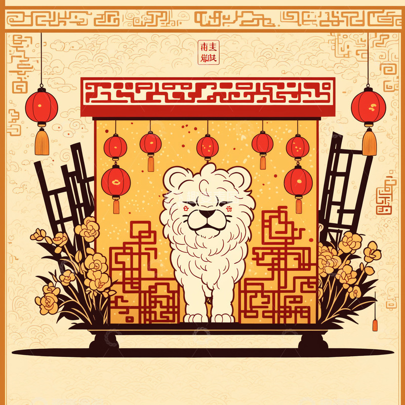 高清大图下载【趣麦麦图】舞狮剪影插画17