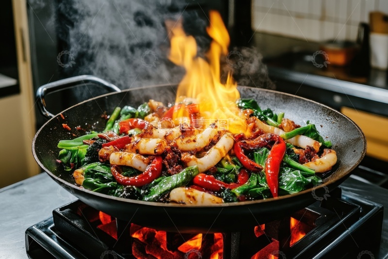 高清大图下载【趣麦麦图】爆炒蔬菜鱿鱼