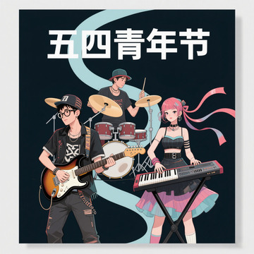 五四青年节朋克风手绘插画