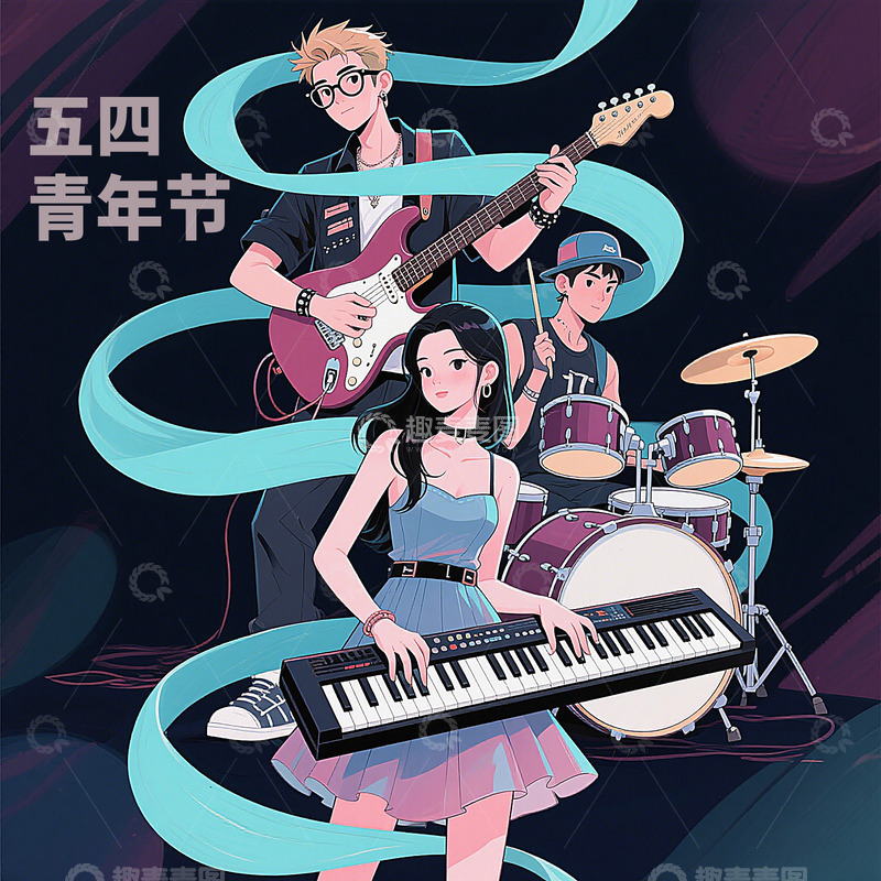 高清大图下载【趣麦麦图】五四青年节朋克风手绘插画1