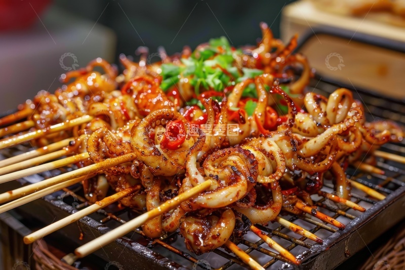 高清大图下载【趣麦麦图】一把烤鱿鱼串2