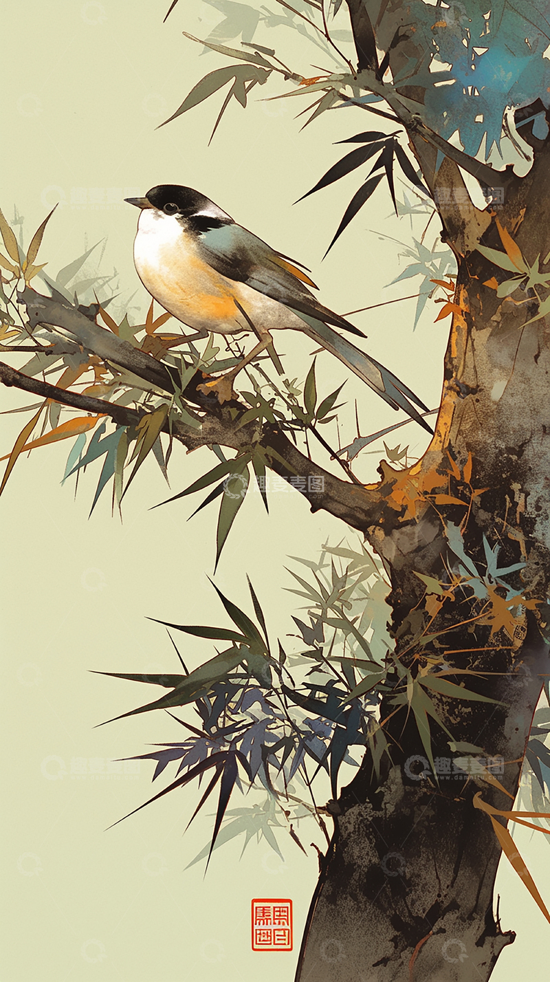 高清大图下载【趣麦麦图】树枝上小鸟的悠然栖居