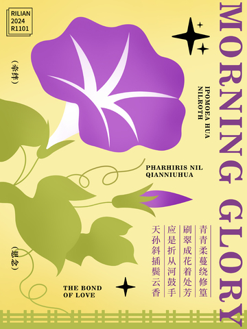 手绘扁平牵牛花海报1