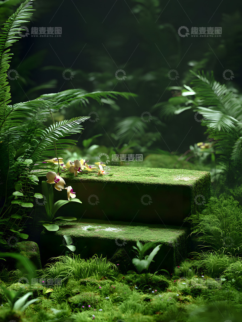 高清大图下载【趣麦麦图】森林系列圆台电商背景4