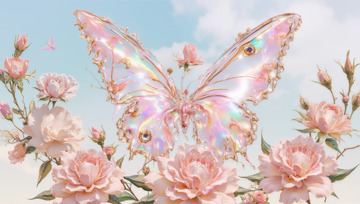 春天蝴蝶粉嫩流光溢彩