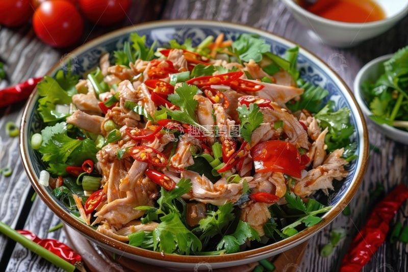 高清大图下载【趣麦麦图】麻辣香菜鸡肉丝