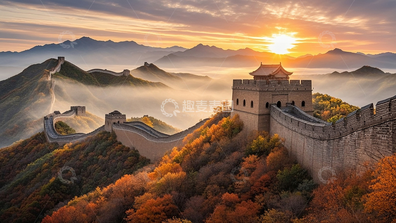 高清大图下载【趣麦麦图】秋日长城日出1