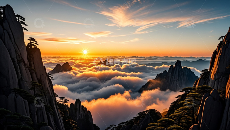 高清大图下载【趣麦麦图】黄山日出4
