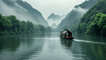  静谧湖泊上的小船