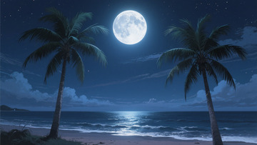 海边夜晚的月亮