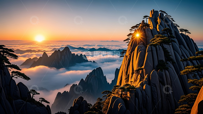 高清大图下载【趣麦麦图】黄山日出1