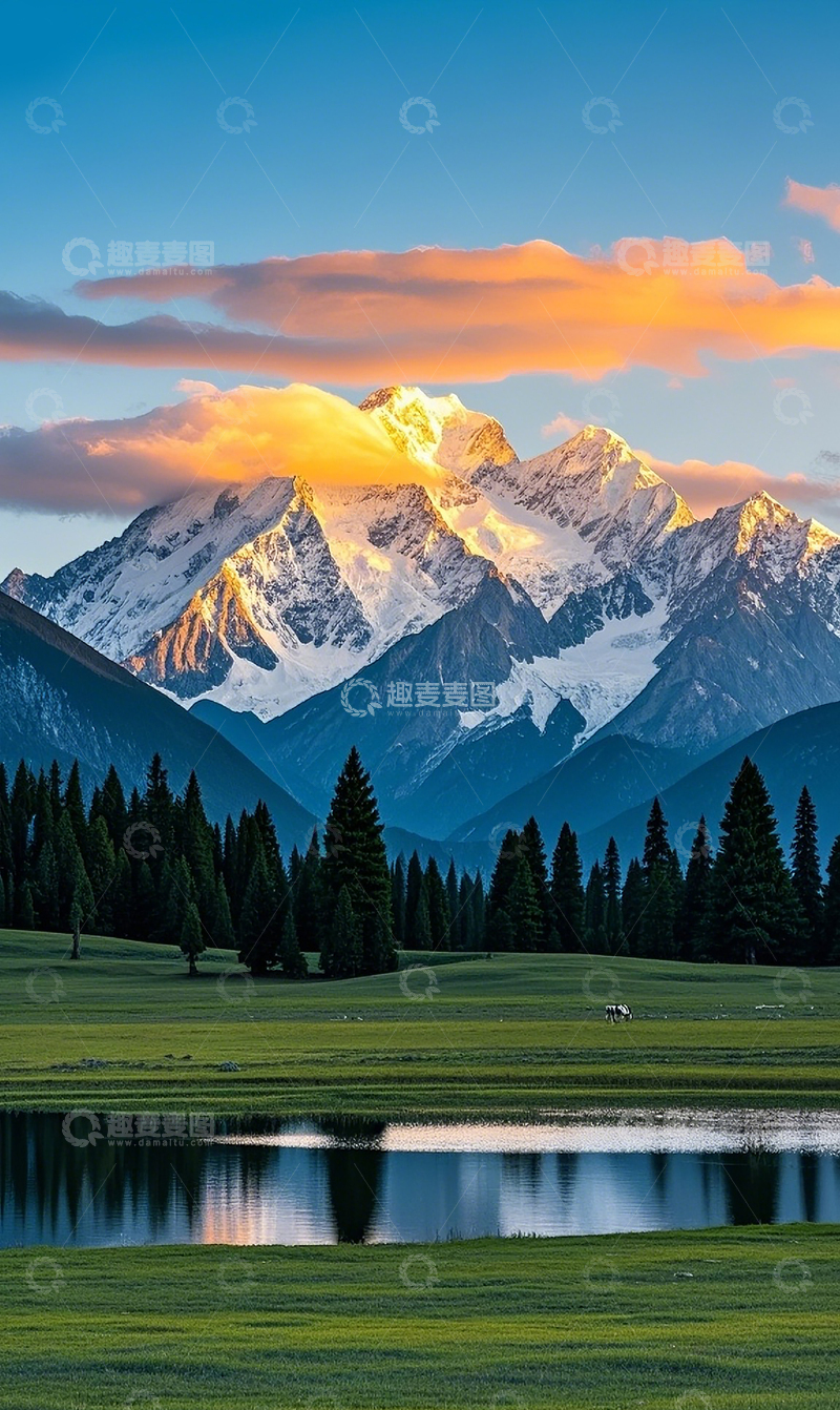 高清大图下载【趣麦麦图】雪山湖泊1