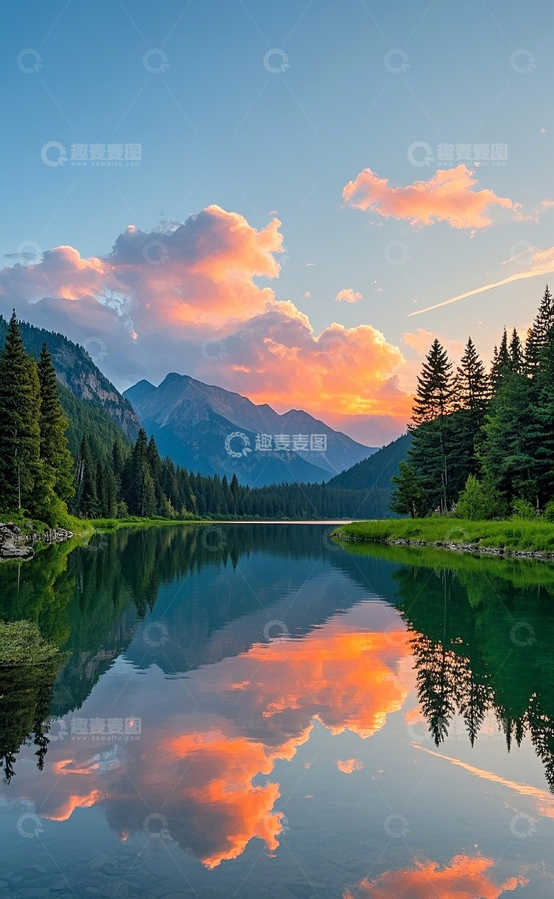 高清大图下载【趣麦麦图】夕阳下的山川湖泊