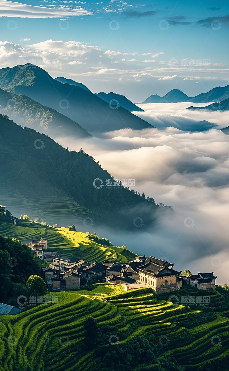 高清大图下载【趣麦麦图】山川梯田云雾风光