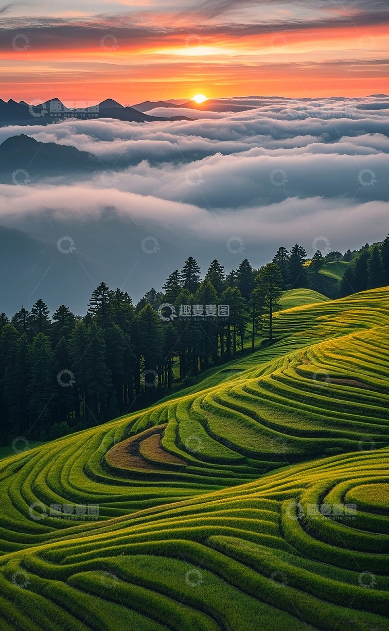 高清大图下载【趣麦麦图】云雾下的梯田风光2