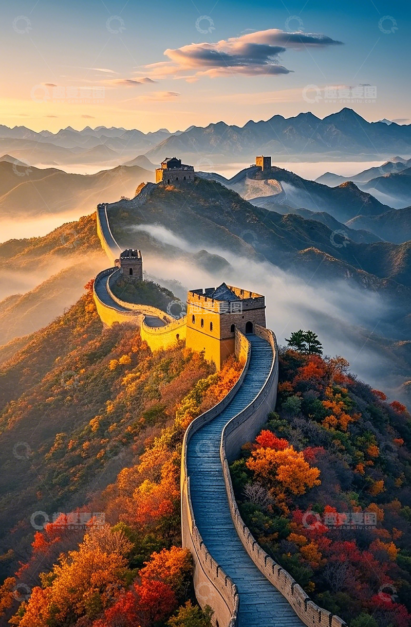 高清大图下载【趣麦麦图】秋日长城日出
