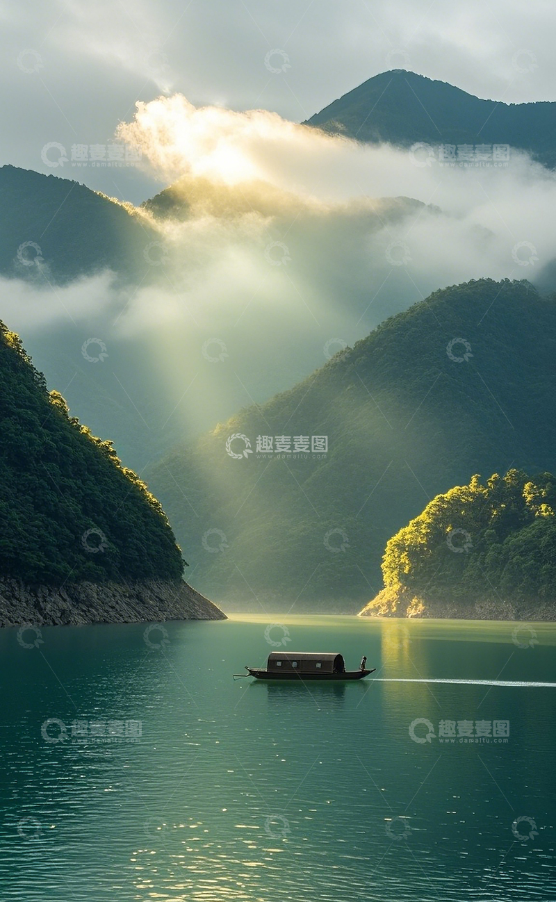 高清大图下载【趣麦麦图】小船在湖面上3