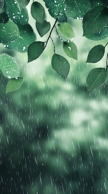 谷雨时节绿叶雨滴春日意境插画背景图