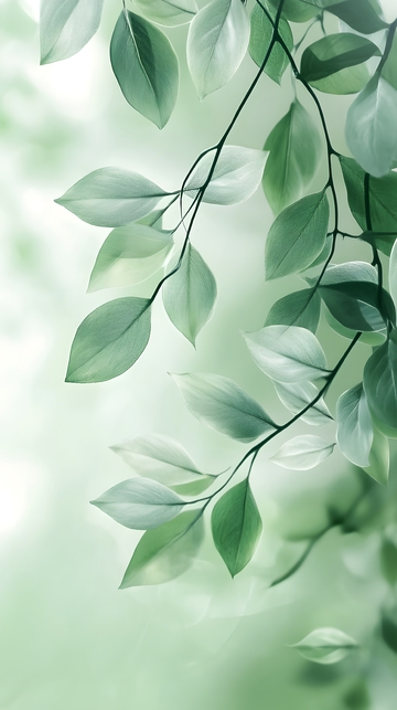 谷雨绿叶枝条唯美插画风节气背景图