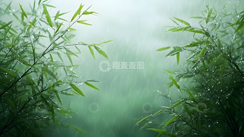 高清大图下载【趣麦麦图】竹林雨雾谷雨节气意境自然风景图